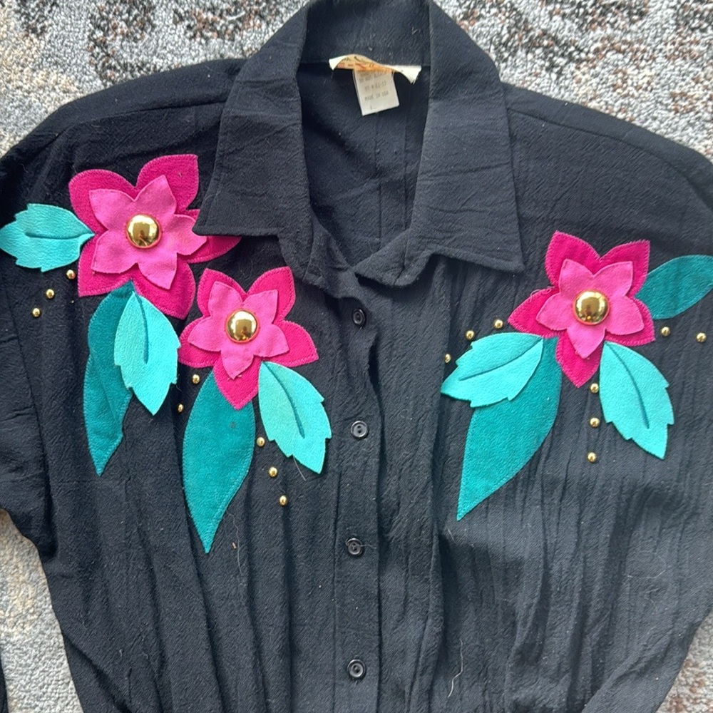 Vintage E-Z Out by Orlee Floral Jumpsuit Black Large - Picture 7 of 12